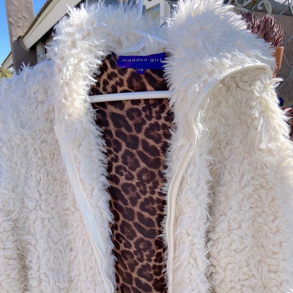 A Madden Girl White Furry Hooded Jacket - $ 40
